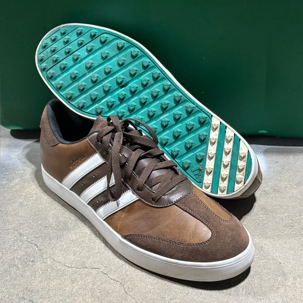 Adidas Adicross Leather Spikeless Golf Shoes Brown/White Men's Size 13 - Picture 10 of 16